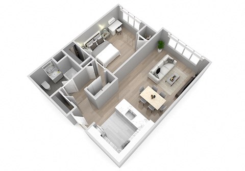 Floor plan for 1 bed, 1 bath, 1001 sqft